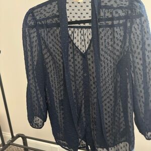 Forever 21 Navy Sheer Polka Dot Blouse